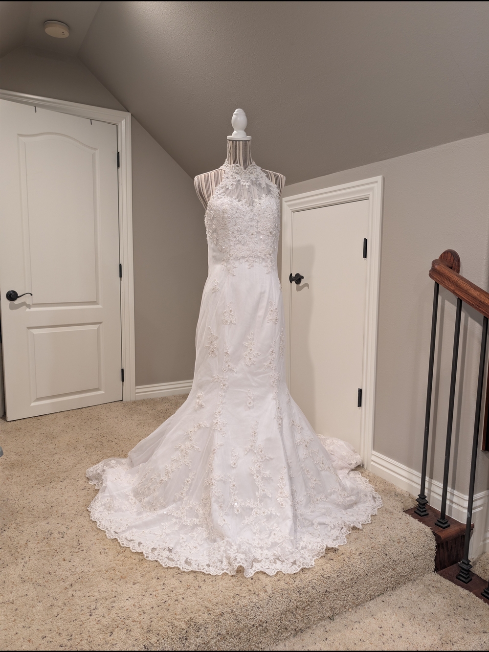 Mary's Bridal White high halter Embroidered Mermaid Wedding Dress